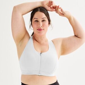 Tek Gear Ultrastretch Support Zip Front Sports Bra Color Modern White Size XXL